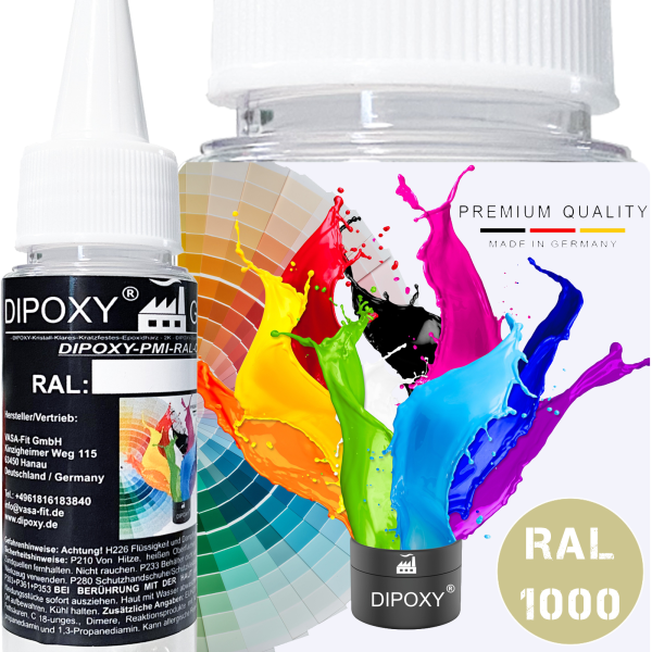 Dipoxy-PMI-RAL 1000 GRUENBEIGE Extrem hoch konzentrierte Basis Pigment Farbpaste Farbmittel f&uuml;r Epoxidharz, Polyesterharz, Polyurethan Systeme, Beton, Lacke, Fl&uuml;ssigfarbe Kunstharz Schmuck