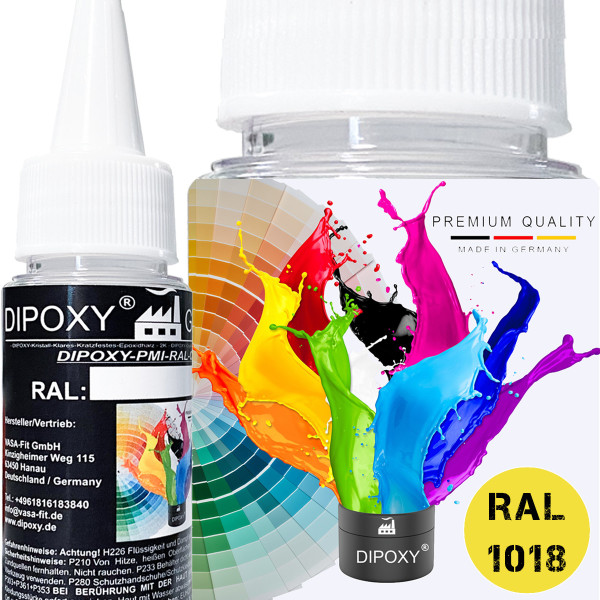 Dipoxy-PMI-RAL 1018 ZINKGELB Extrem hoch konzentrierte Basis Pigment Farbpaste Farbmittel f&uuml;r Epoxidharz, Polyesterharz, Polyurethan Systeme, Beton, Lacke, Fl&uuml;ssigfarbe Kunstharz Schmuck