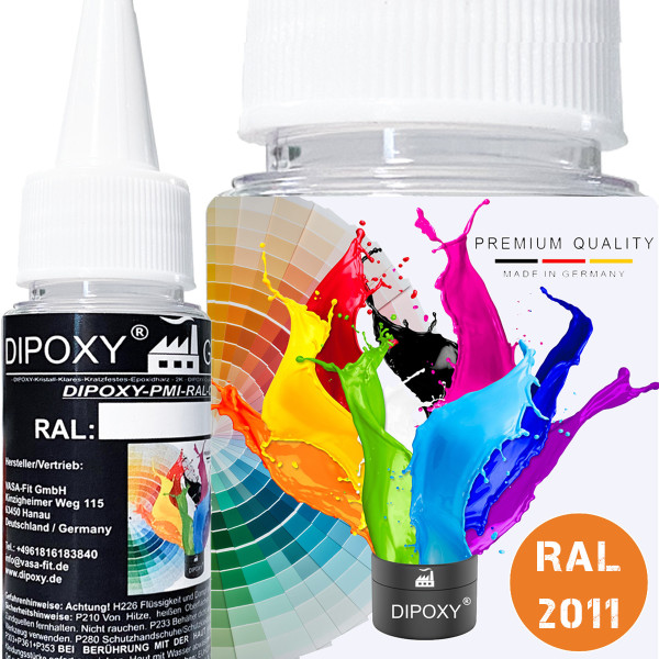 Dipoxy-PMI-RAL 2011 TIEFORANGE Extrem hoch konzentrierte Basis Pigment Farbpaste Farbmittel f&uuml;r Epoxidharz, Polyesterharz, Polyurethan Systeme, Beton, Lacke, Fl&uuml;ssigfarbe Kunstharz Schmuck