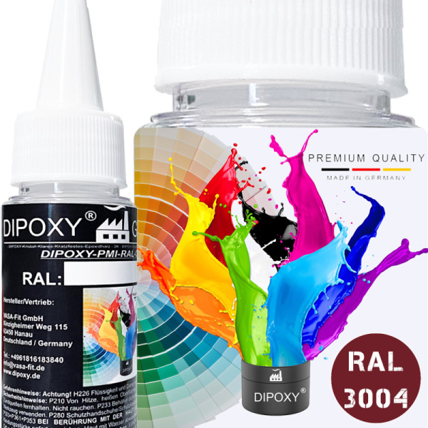 Dipoxy-PMI-RAL 3004 PURPURROT Extrem hoch konzentrierte Basis Pigment Farbpaste Farbmittel für Epoxidharz, Polyesterharz, Polyurethan Systeme, Beton, Lacke, Flüssigfarbe Kunstharz Schmuck