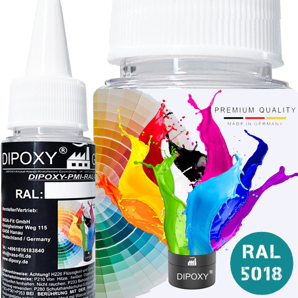 Dipoxy-PMI-RAL 5018 TUERKISBLAU Extrem hoch konzentrierte Basis Pigment Farbpaste Farbmittel f&uuml;r Epoxidharz, Polyesterharz, Polyurethan Systeme, Beton, Lacke, Fl&uuml;ssigfarbe Kunstharz Schmuck