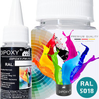 Dipoxy-PMI-RAL 5018 TUERKISBLAU Extrem hoch konzentrierte Basis Pigment Farbpaste Farbmittel für Epoxidharz, Polyesterharz, Polyurethan Systeme, Beton, Lacke, Flüssigfarbe Kunstharz Schmuck