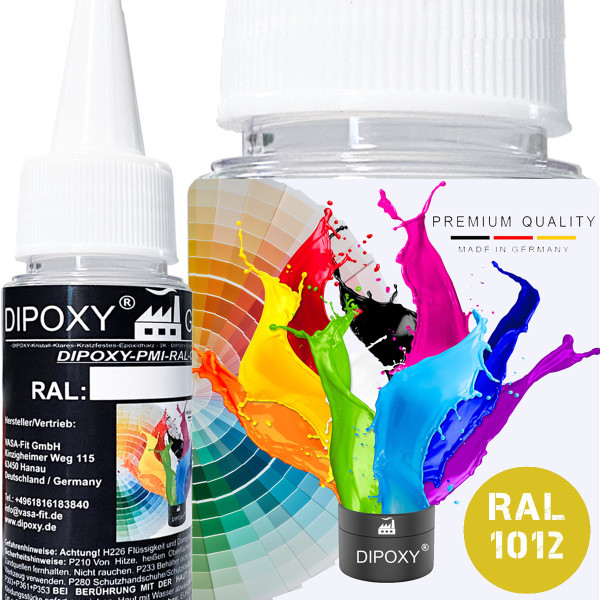 Dipoxy-PMI-RAL 1012 ZITRONENGELB Extrem hoch konzentrierte Basis Pigment Farbpaste Farbmittel f&uuml;r Epoxidharz, Polyesterharz, Polyurethan Systeme, Beton, Lacke, Fl&uuml;ssigfarbe Kunstharz Schmuck