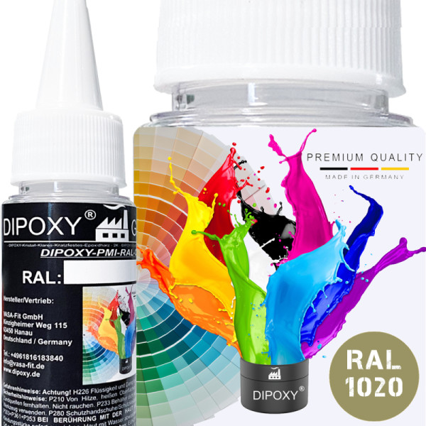 Dipoxy-PMI-RAL 1020 OLIVGELB Extrem hoch konzentrierte Basis Pigment Farbpaste Farbmittel f&uuml;r Epoxidharz, Polyesterharz, Polyurethan Systeme, Beton, Lacke, Fl&uuml;ssigfarbe Kunstharz Schmuck