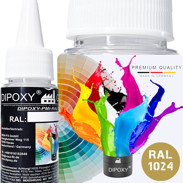 Dipoxy-PMI-RAL 1024 OCKERGELB Extrem hoch konzentrierte Basis Pigment Farbpaste Farbmittel für Epoxidharz, Polyesterharz, Polyurethan Systeme, Beton, Lacke, Flüssigfarbe Kunstharz Schmuck
