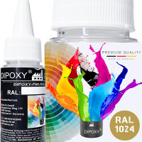 Dipoxy-PMI-RAL 1024 OCKERGELB Extrem hoch konzentrierte Basis Pigment Farbpaste Farbmittel für Epoxidharz, Polyesterharz, Polyurethan Systeme, Beton, Lacke, Flüssigfarbe Kunstharz Schmuck