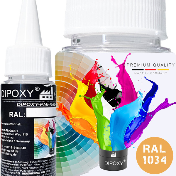 Dipoxy-PMI-RAL 1034 PASTELLGELB Extrem hoch konzentrierte Basis Pigment Farbpaste Farbmittel f&uuml;r Epoxidharz, Polyesterharz, Polyurethan Systeme, Beton, Lacke, Fl&uuml;ssigfarbe Kunstharz Schmuck