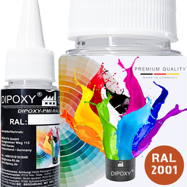Dipoxy-PMI-RAL 2001 ROTORANGE Extrem hoch konzentrierte Basis Pigment Farbpaste Farbmittel f&uuml;r Epoxidharz, Polyesterharz, Polyurethan Systeme, Beton, Lacke, Fl&uuml;ssigfarbe Kunstharz Schmuck