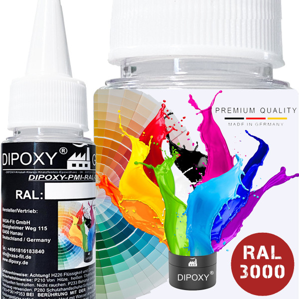 Dipoxy-PMI-RAL 3000 FEUERROT Extrem hoch konzentrierte Basis Pigment Farbpaste Farbmittel f&uuml;r Epoxidharz, Polyesterharz, Polyurethan Systeme, Beton, Lacke, Fl&uuml;ssigfarbe Kunstharz Schmuck