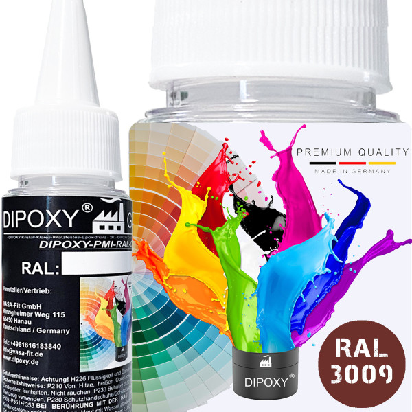 Dipoxy-PMI-RAL 3009 OXIDROT Extrem hoch konzentrierte Basis Pigment Farbpaste Farbmittel f&uuml;r Epoxidharz, Polyesterharz, Polyurethan Systeme, Beton, Lacke, Fl&uuml;ssigfarbe Kunstharz Schmuck
