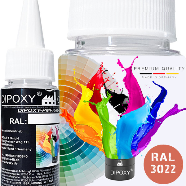 Dipoxy-PMI-RAL 3022 LACHSROT Extrem hoch konzentrierte Basis Pigment Farbpaste Farbmittel f&uuml;r Epoxidharz, Polyesterharz, Polyurethan Systeme, Beton, Lacke, Fl&uuml;ssigfarbe Kunstharz Schmuck