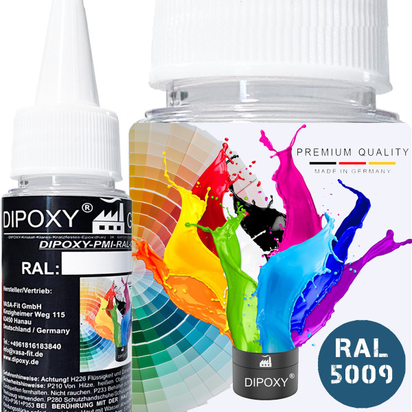Dipoxy-PMI-RAL 5009 AZURBLAU Extrem hoch konzentrierte Basis Pigment Farbpaste Farbmittel für Epoxidharz, Polyesterharz, Polyurethan Systeme, Beton, Lacke, Flüssigfarbe Kunstharz Schmuck