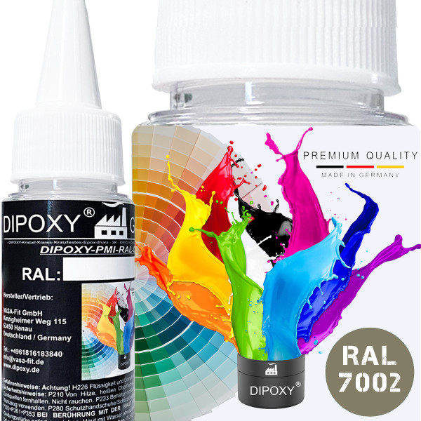 Dipoxy-PMI-RAL 7002 OLIVGRAU Extrem hoch konzentrierte Basis Pigment Farbpaste Farbmittel f&uuml;r Epoxidharz, Polyesterharz, Polyurethan Systeme, Beton, Lacke, Fl&uuml;ssigfarbe Kunstharz Schmuck