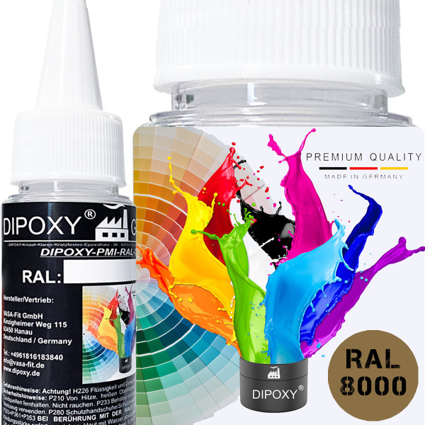 Dipoxy-PMI-RAL 8000 GRÜNBRAUN Extrem hoch konzentrierte Basis Pigment Farbpaste Farbmittel für Epoxidharz, Polyesterharz, Polyurethan Systeme, Beton, Lacke, Flüssigfarbe Kunstharz Schmuck