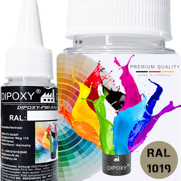 1000g Dipoxy-PMI-RAL 1019 GRAUBEIGE Extrem hoch konzentrierte Basis Pigment Farbpaste Farbmittel f&uuml;r Epoxidharz, Polyesterharz, Polyurethan Systeme, Beton, Lacke, Fl&uuml;ssigfarbe Kunstharz Schmuck