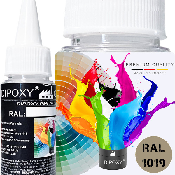 150g Dipoxy-PMI-RAL 1019 GRAUBEIGE Extrem hoch konzentrierte Basis Pigment Farbpaste Farbmittel f&uuml;r Epoxidharz, Polyesterharz, Polyurethan Systeme, Beton, Lacke, Fl&uuml;ssigfarbe Kunstharz Schmuck