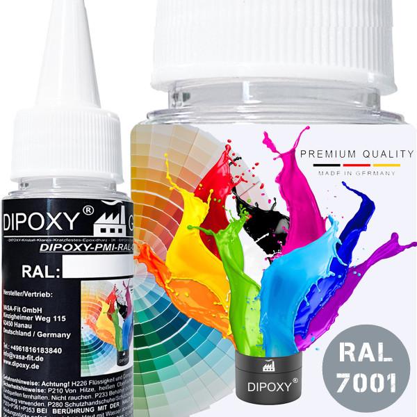 150g Dipoxy-PMI-RAL 7001 SILBERGRAU Extrem hoch konzentrierte Basis Pigment Farbpaste Farbmittel für Epoxidharz, Polyesterharz, Polyurethan Systeme, Beton, Lacke, Flüssigfarbe Kunstharz Schmuck