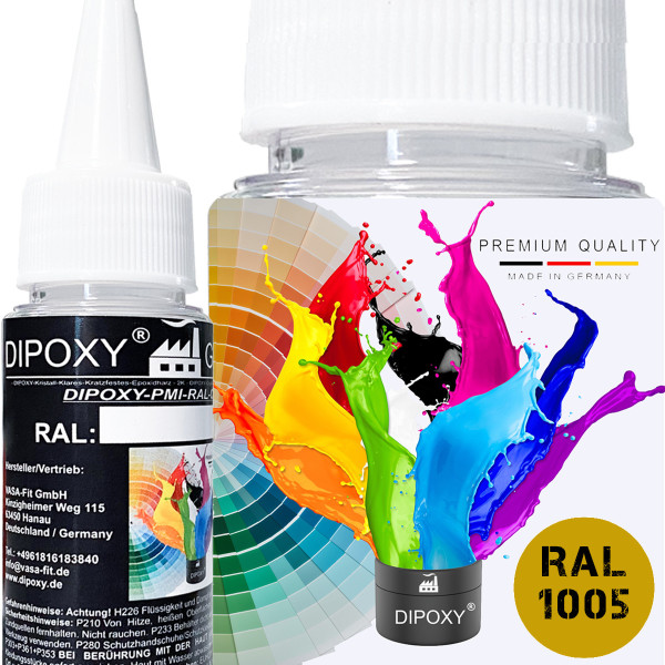 150g Dipoxy-PMI-RAL 1005 HONIGGELB Extrem hoch konzentrierte Basis Pigment Farbpaste Farbmittel für Epoxidharz, Polyesterharz, Polyurethan Systeme, Beton, Lacke, Flüssigfarbe Kunstharz Schmuck