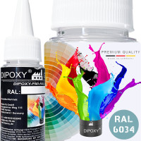 25g Dipoxy-PMI-RAL 6034 PASTELTÜRKIS Extrem hoch konzentrierte Basis Pigment Farbpaste Farbmittel für Epoxidharz, Polyesterharz, Polyurethan Systeme, Beton, Lacke, Flüssigfarbe Kunstharz Schmuck