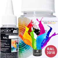 25g Dipoxy-PMI-RAL 3018 ERDBEERROT Extrem hoch konzentrierte Basis Pigment Farbpaste Farbmittel für Epoxidharz, Polyesterharz, Polyurethan Systeme, Beton, Lacke, Flüssigfarbe Kunstharz Schmuck
